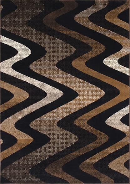 Allstar 8x10 Chocolate and Mocha Modern and Contemporary Rectangular Accent Rug with Ivory and Espresso Wavy Zigzag Design (7' 9" x 9' 8")
