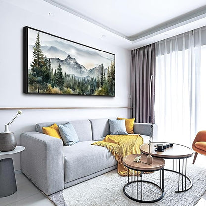 Wapluam Abstract Mountain Landscape Canvas Wall Art - Black Framed for Living Room, Bedroom - Large Modern Home Decor - Office Decoration Pictures Ready to Hang - 24x48 Artwork