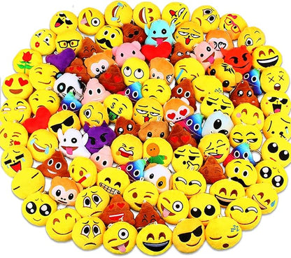 Dreampark Emoticon Party Favors, Emoticon Keychain 100 Pack Mini Plush Carnival Prizes for Kids Birthday Party Supplies Treasure Box School Prize Valentine Day Gifts for Kids Classroom Bulk Toy