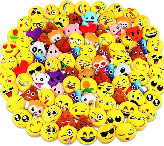 Dreampark Emoticon Party Favors, Emoticon Keychain 100 Pack Mini Plush Carnival Prizes for Kids Birthday Party Supplies Treasure Box School Prize Valentine Day Gifts for Kids Classroom Bulk Toy