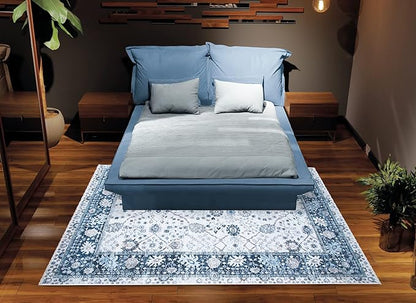 Bloom Rugs Caria Washable Non-Slip 8x10 Rug - Navy Blue Traditional Bordered Area Rug for Living Room, Bedroom, Dining Room, and Kitchen - Exact Size: 7'8" x 10'