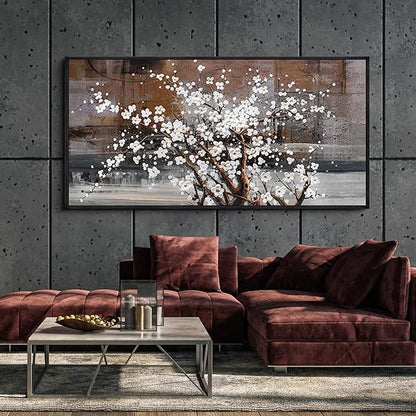 KLAKLA Wall Art for Living Room - Black Framed Wall Decor - Large Size Natural Botanical Plum - Wooden Framed Abstract Brown Picture Artwork for Bedroom Office