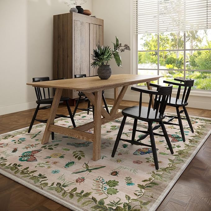 Machine Washable Rugs for Living Room: 9x12 Area Rugs Vintage Rugs Stain Resistant Non Slip Low Pile Soft Lightweight Carpet Rug for Bedroom Kitchen Dining Room Nursery Kids Room Farmhouse