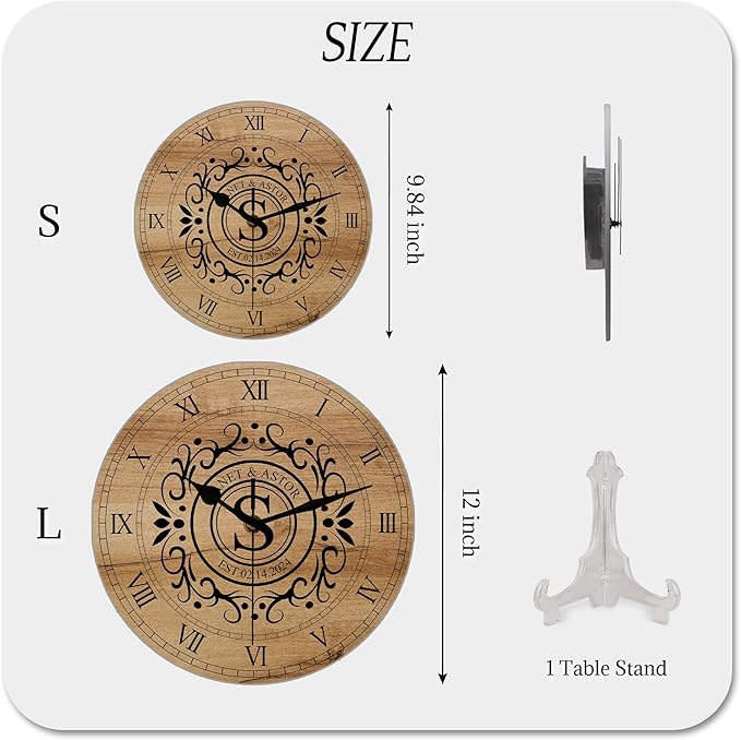 Personalized Couples Wall Clock with Roman Numerals, Custom Farmhouse Wall Clock with Name Date for Living Room Bathroom, Home Decor Gifts for Christmas Birthday Valentine's Anniversary