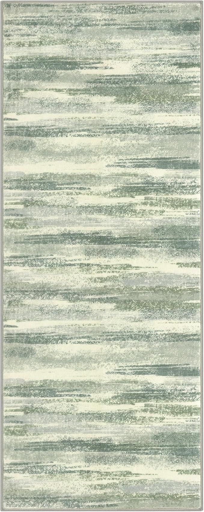 Modern Abstract Runner Rug 2x5, Sage Green Grey Washable Kitchen Runner Entryway Rug Mat Non-Slip Soft Hallway Rug Runner Thin Print Faux Wool Carpet for Bedroom Laundry Room Indoor