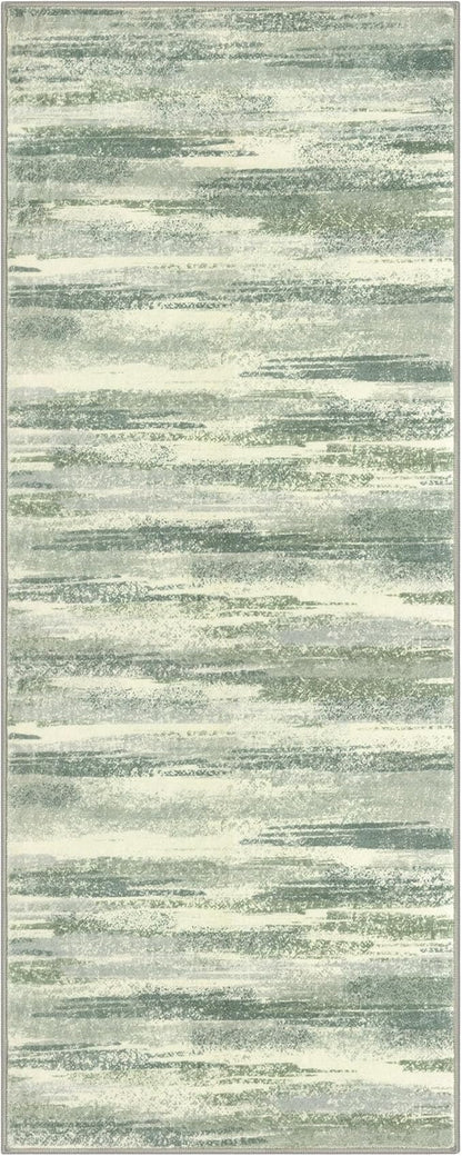 Modern Abstract Runner Rug 2x5, Sage Green Grey Washable Kitchen Runner Entryway Rug Mat Non-Slip Soft Hallway Rug Runner Thin Print Faux Wool Carpet for Bedroom Laundry Room Indoor