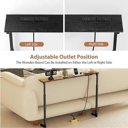 GRLEAF 39" Adjustable Height Narrow Console Table with Power Outlets, Long Sofa Table with Charging Station Behind Couch Table Skinny Entryway Table for Living Room, Hallway and Office – Black