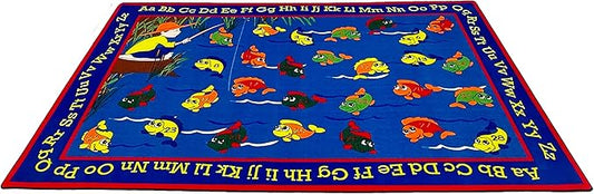 Lazy River Fishing Kid's Rug, 6' x 8'6", Multicolored, Educational Classroom Rug, Kids Learning Play Mat | Area Rug for Bedroom or Playroom