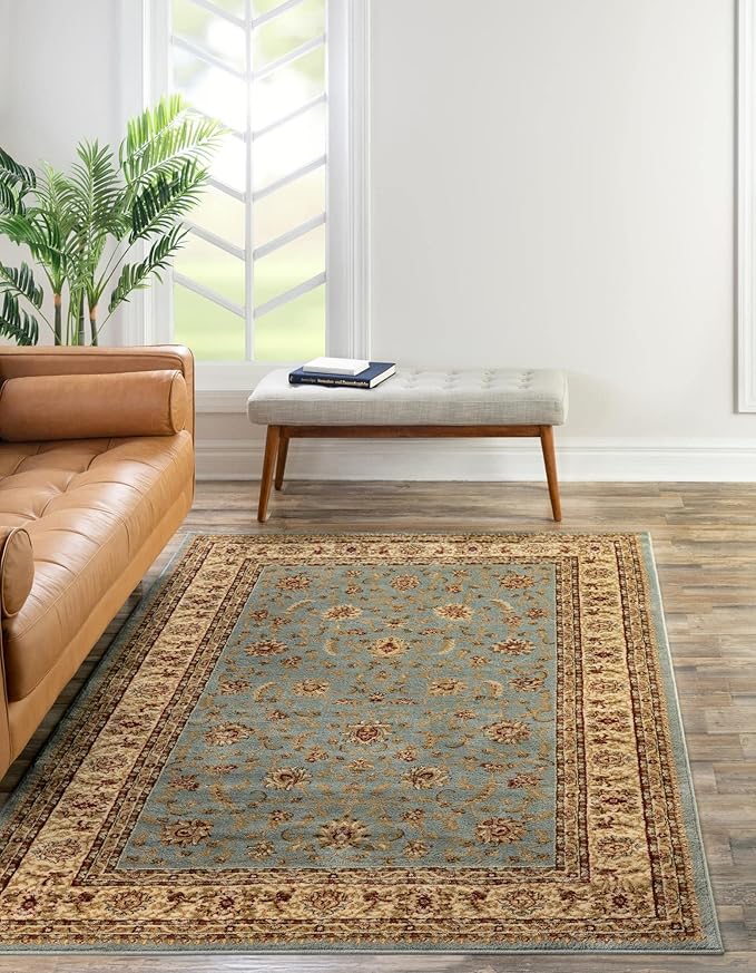 Rugs.com Aditi Collection Rug – 5' x 8' Light Blue Low Rug Perfect for Living Rooms, Large Dining Rooms, Open Floorplans