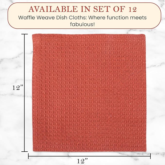 Vintage Vista 100% Cotton Waffle Dish Cloths (Pack of 12) - Dish Rags for Washing Dishes - Reusable & Highly Absorbent Kitchen Towels - Kitchen Rags for Christmas - (12" x 12" - Multicolor I)