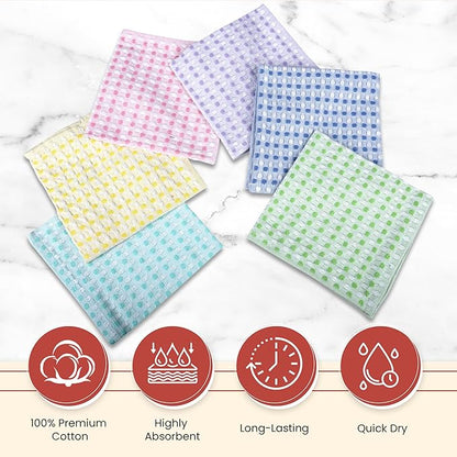 Vintage Vista 100% Cotton Dish Cloths (Pack of 6) - Dish Rags for Washing Dishes - Reusable & Highly Absorbent Kitchen Towels - Kitchen Rags for Christmas - (12" x 12" - Multicolor Honeycomb)