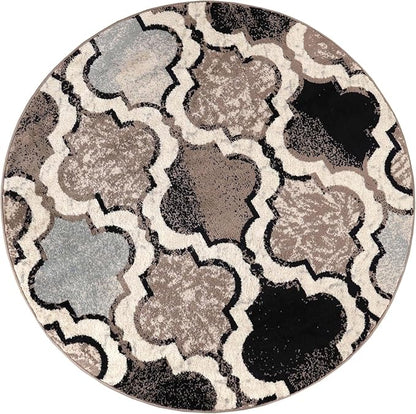 Superior Indoor Large Area Rug, Jute Backed, Perfect for Living/Dining Room, Bedroom, Office, Kitchen, Entryway, Modern Geometric Trellis Floor Decor, Viking Collection, 5' Round, Ivory
