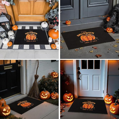 Halloween Door Mat, Halloween Pumpkin Doormat Outdoor Front Door Entrance Absorbent Entry Mat with Non Slip Backing, 24''x36'', Pumpkin Black