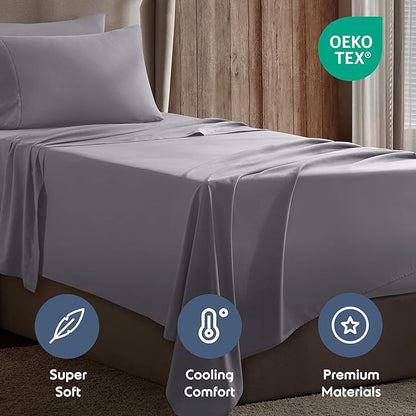 Nestl Twin Sheet Set - 1800 Ultra-Soft Microfiber Twin Bed Sheets - Double Brushed - Deep Pockets - Easy Fit - Extra Soft - 3 Piece Set - Bedding Sheets & Pillowcases (Twin, Grey Lavender)