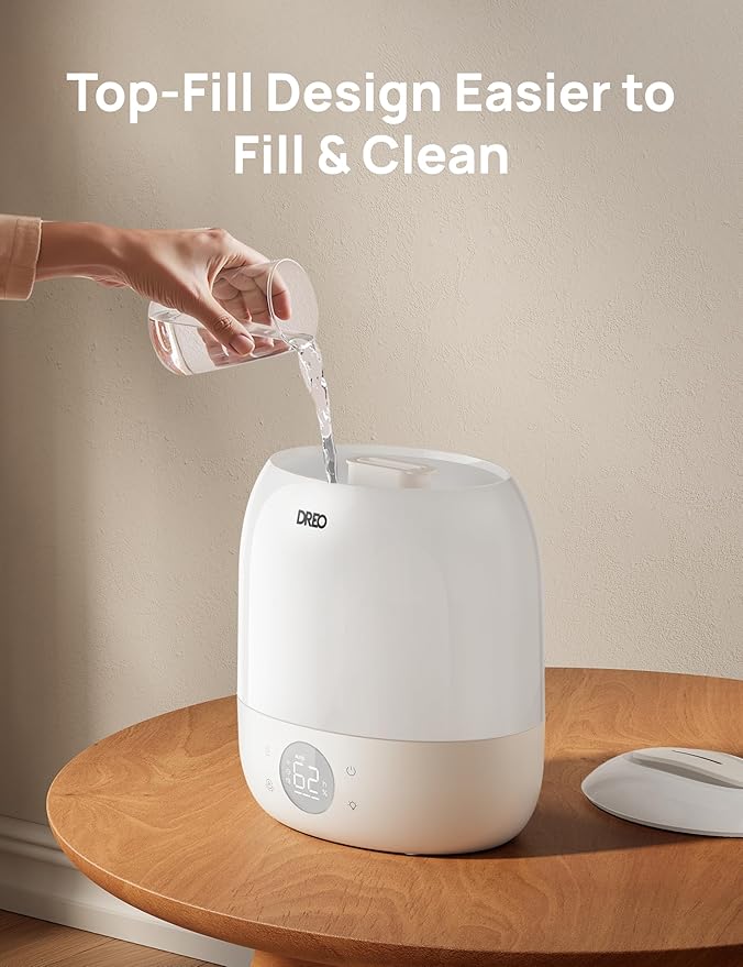 DREO Humidifiers for Bedroom Baby HM409S, Ultra Quiet 28dB & 3L Top Fill Cool Mist Humidifier for Nursery, Smart Air humidifier for Plants Indoor, 1500+ RGB Night Light & Sleep Routine Trainer