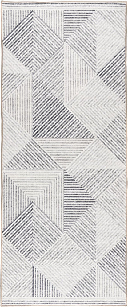 ReaLife Rugs Machine Washable Area Rug Runner - Living Room Bedroom Bathroom Kitchen Entryway Office - Padded Low Pile Stain Resistant Premium - Modern Geometric Contemporary - Miles - Gray 2'6"x10'