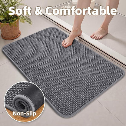 PADOOR-Bath Mat Runner-Super Absorbent Chenille Bathroom Mats-Rubber Backed Bath Mats for Bathroom Non Slip, Easy Clean Bathroom Runner Rugs Front of Bathtub,Shower Room,Sink-24×48
