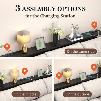 GRLEAF 78" Sofa Table with Built-in Power Strip (4 AC Outlets & 4 USB Ports) – 4.9ft Power Cord, Metal Frame, Easy Assembly, Long Couch Table Behind Sofa, Hallway, Living Room and Home Office | Black