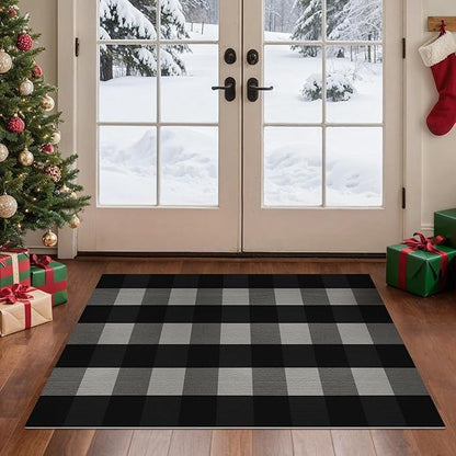 GENIMO Checkered Rug 4x6 Ft Black and White Outdoor Rug Buffalo Plaid Rugs Mat Fall Doormats Washable Rug for Front Porch Decor Indoor Entrance Patio Balcony Entryway