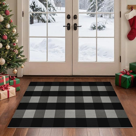 GENIMO Checkered Rug 4x6 Ft Black and White Outdoor Rug Buffalo Plaid Rugs Mat Fall Doormats Washable Rug for Front Porch Decor Indoor Entrance Patio Balcony Entryway