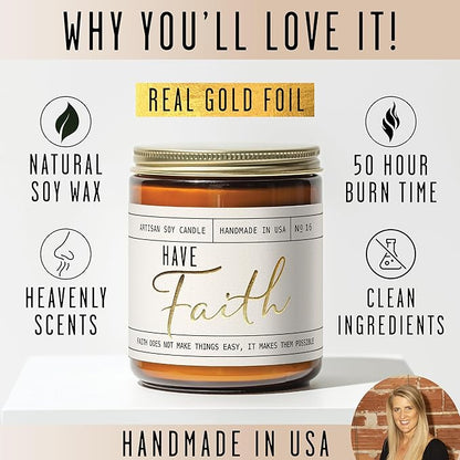 Christian Gifts for Women, Religious Gifts for Women - 'Have Faith' Candle, w/Lily of The Valley & Lavender I Spiritual Gift I Catholic Gift I 50Hr Burn, Made in The USA
