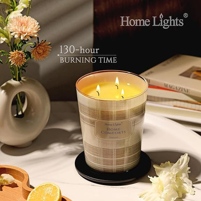 HomeLights Scented Candles | Large Jar 34 Oz Natural Soy Candle | 130 hrs Long-Lasting with 3 Wicks | Rustic Modern Home Decor | Gifts for Mom & Women, Home Comforts