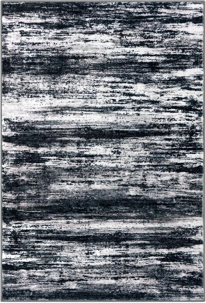 KOZYFLY 3x5 Area Rug Modern Ombre Rug for Bedroom, Washable Rug Non-Slip Soft Striped Living Room Area Rug, Black Navy Blue Grey Abstract Carpet for Laundry Nursery