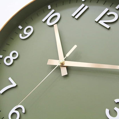 HZDHCLH Wall Clocks Battery Operated,Wall Clock Green Gold,10 inch Wall Clock Silent Non Ticking Modern 3D Numbers for Kitchen Bedroom Living Room Office Classroom Decor