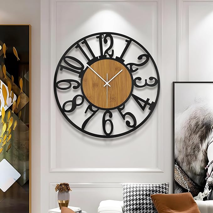 Large Wall Clock for Living Room Decor, 24 Inch Non Ticking Silent, Battery Operated Modern Vintage Oversized Wall Clock for Bedroom Kitchen
