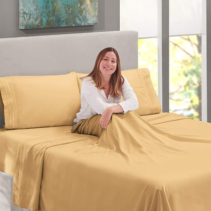 Nestl Split King Sheet Set - 1800 Ultra-Soft Microfiber Bed Sheets - Double Brushed - Deep Pockets - Easy Fit - 5 Piece Set - Bed Sheets & Pillowcases (Split King Size, Camel Gold)