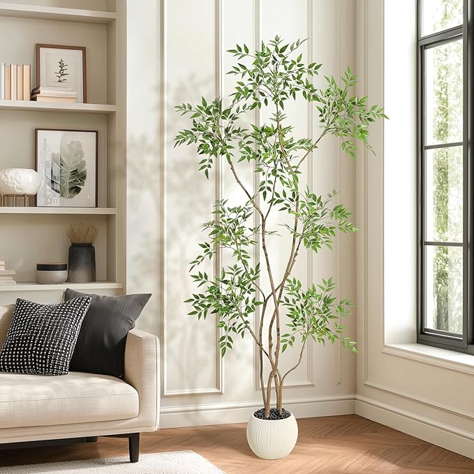 Garvee Nandina Artificial Plants with Sphere Planter Pot, Artificial Tree Indoor with Moss and Pebbles, 6FT Fake Potted Tree for Indoor & Home Office Decor