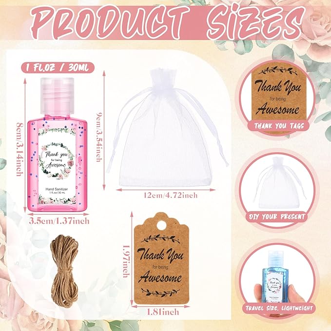 Frienda 24 Set Thank You Hand Sanitizer Gift Set Appreciation Mini Travel Size Hand Sanitizers Bulk Appreciation Gift with Bag for Coworker Team Teacher Nurse Christmas Homeless Care Package Supplies