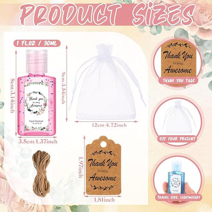 Frienda 24 Set Thank You Hand Sanitizer Gift Set Appreciation Mini Travel Size Hand Sanitizers Bulk Appreciation Gift with Bag for Coworker Team Teacher Nurse Christmas Homeless Care Package Supplies