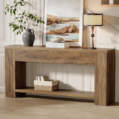 Tribesigns 70.9-Inch Console Tables for Entryway, Narrow Wooden Long Sofa Table Behind The Couch, Farmhouse Fluted Hallway Accent Table for for Living Room, Entrance, Foyer, Rustic Brown