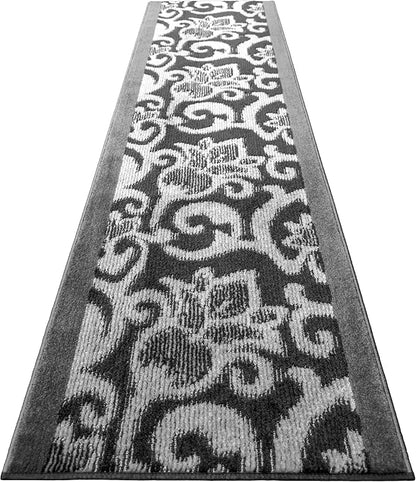 Custom Size Lily Hallway Runner Rug Slip Resistant, 26 Inch Wide x Your Choice of Length Size, Anthracite, 26 Inch X 31 Feet, Sold and Priced Per Foot