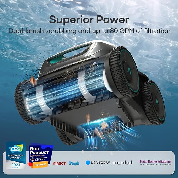 AIPER Seagull Pro Cordless Robotic Pool Cleaner, WavePath Navigation, Wall-Climbing, Quad-Motor, 150 mins Runtime for Inground Pools up to 1,600 sq.ft