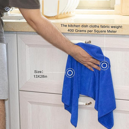 kimteny 13x28 Inches Kitchen Cloth Dish Towels, 400 GSM Premium Dishcloths, Super Absorbent Coral Velvet Microfiber Cleaning Cloths, Fast Drying Rags for Washing Dishes (12 Pack, Blue)
