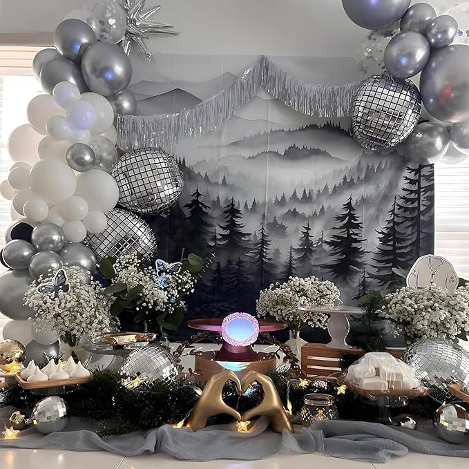 12Pcs Disco Ball Balloons, 22" 15" 10" 4D Aluminum Foil Balloons, Metallic Silver Disco Balloon for Birthday Bachelorette Disco 70s 80s 90s Themed Graduation New Year Eve Prom Party Decorations
