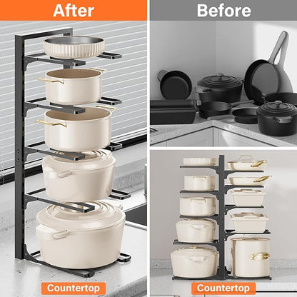 MUDEELA 10-Tier Pots and Pans Organizer under Cabinet, Heavy Duty Adjustable Pot Pan Organizers inside Cabinet, Kitchen Cabinet Organizers and Storage for Big Stockpots, Heavy Cookware