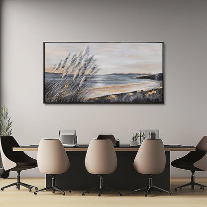 Yuaxker Large Ocean Wall Art Black and Gold Wall Decor Framed Hanging Canvas Painting Modern Aesthetic Artwork for Living Room Bedroom Dining Room Office Home Decor 30x60 Inch