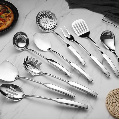 304 Stainless Steel Kitchen Utensils Set 9 Pcs Cooking Utensil Set, 15 Inches All Metal Cooking Tools Wok Kitchen Cookware Set with Spatula Useful Pots and Pans Accessories