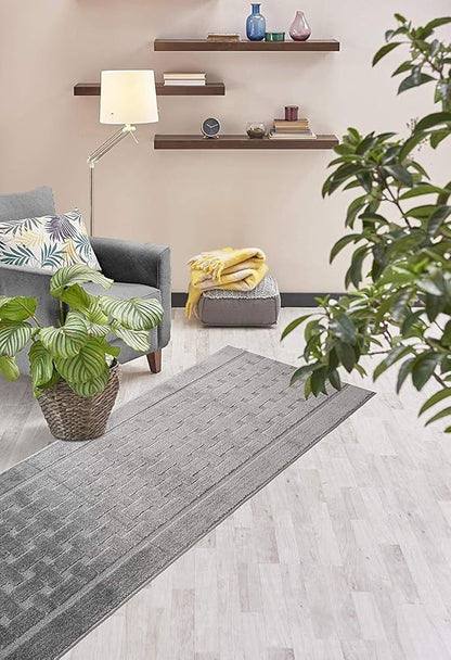 12 Ft Long, Grey, Non-Slip Washable Carpet Runner Rug with Rubber Backing, Custom Floor Mat for Kitchen Hallway Stairs Bedroom Bathroom Entryway, Your Choice of Length (26" X 12')