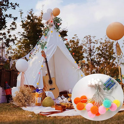 LED Pom Poms Fairy Lights - 21Feet, 20 LED, Battery Operated, Warm White Globe Lights Cute for Home,Kids Playhouse, Holiday, Christmas, Kids Room Party Birthday Wedding Valentines Decorations