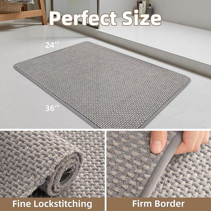 PADOOR-Bath Mat-Super Absorbent Chenille Bathroom Mats-Rubber Backed Bath Mats for Bathroom Non Slip, Easy Clean Bathroom Rugs Front of Bathtub,Shower Room,Sink-24×36, Grey&Beige