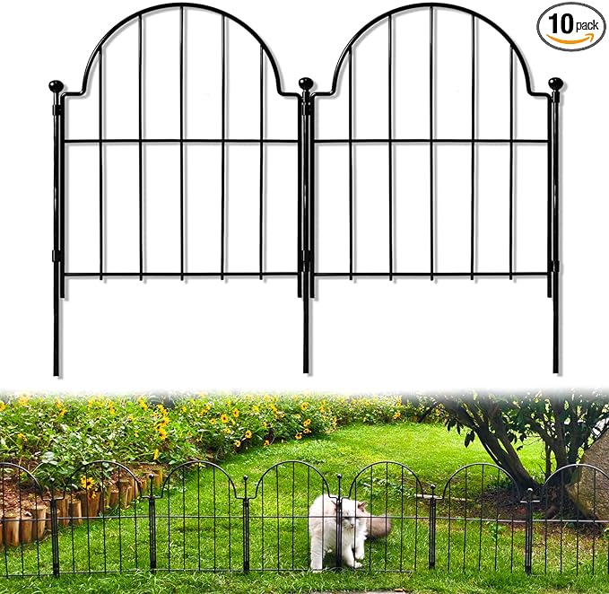 Garden Fence, 2 Panels 22 in(H) x 2.2 ft(L) Arched Rustproof Metal No Dig Fence Garden Fence Border, Ground Stake Animal Barrier Fence for Rabbit Dog, Outdoor Landscape Decor for Yard & Patio