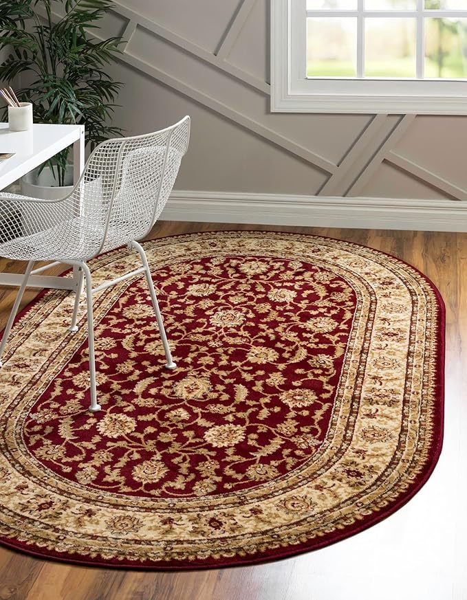 Rugs.com Aditi Collection Rug – 5' 3 x 8' Oval Red Low Rug Perfect for Living Rooms, Large Dining Rooms, Open Floorplans