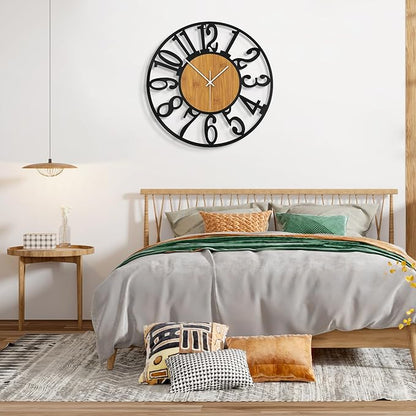 Large Wall Clock for Living Room Decor, 24 Inch Non Ticking Silent, Battery Operated Modern Vintage Oversized Wall Clock for Bedroom Kitchen