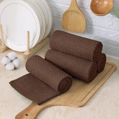 Kitinjoy 100% Cotton Kitchen Towels and Dishcloths Set, 8 Pack Waffle Weave Dish Towels Ultra Soft Absorbent Quick Drying Dish Rags, 13 x 28 Inch and 12 X 12 Inch, Coffee