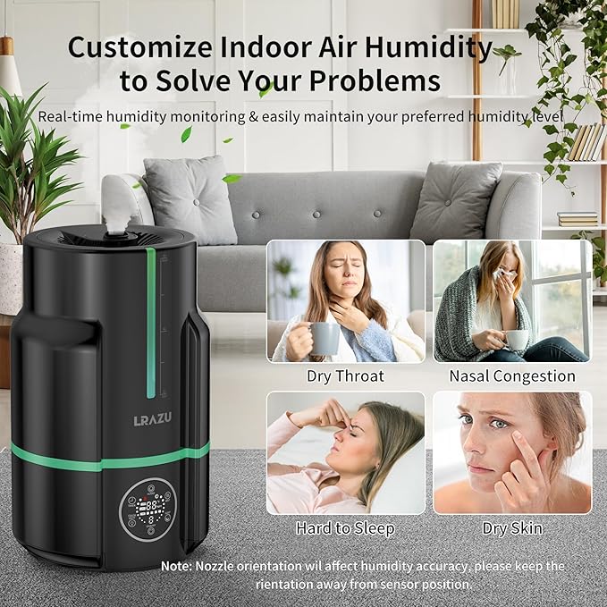 6L Humidifiers for Bedroom, 60H Runtime 26 dB Quiet Supersized Cool Mist Air Humidifiers for Large Room, Baby Nursery, Plant, Indoor, Night Light, Easy to Clean, Precise Humidity Control