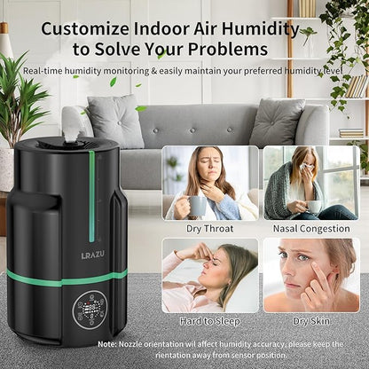 6L Humidifiers for Bedroom, 60H Runtime 26 dB Quiet Supersized Cool Mist Air Humidifiers for Large Room, Baby Nursery, Plant, Indoor, Night Light, Easy to Clean, Precise Humidity Control